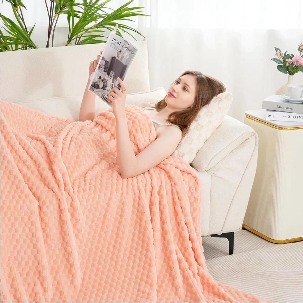 Peach fleece Textured twin Blanket